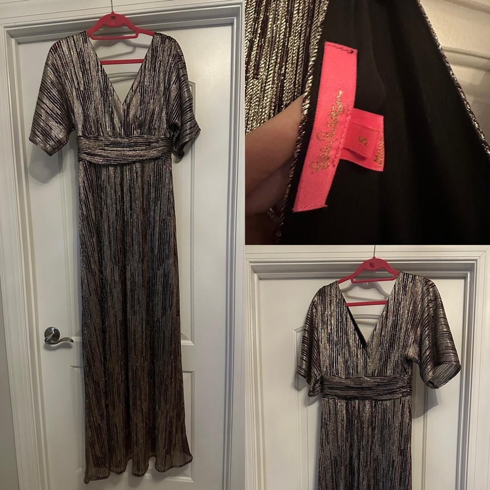 Lilly Pulitzer Parigi Maxi Dress, Size Small, Gold Metallic